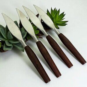 Vintage MCM 1950s Mode Danish Wood Handle Steak Knife Lot of 4
